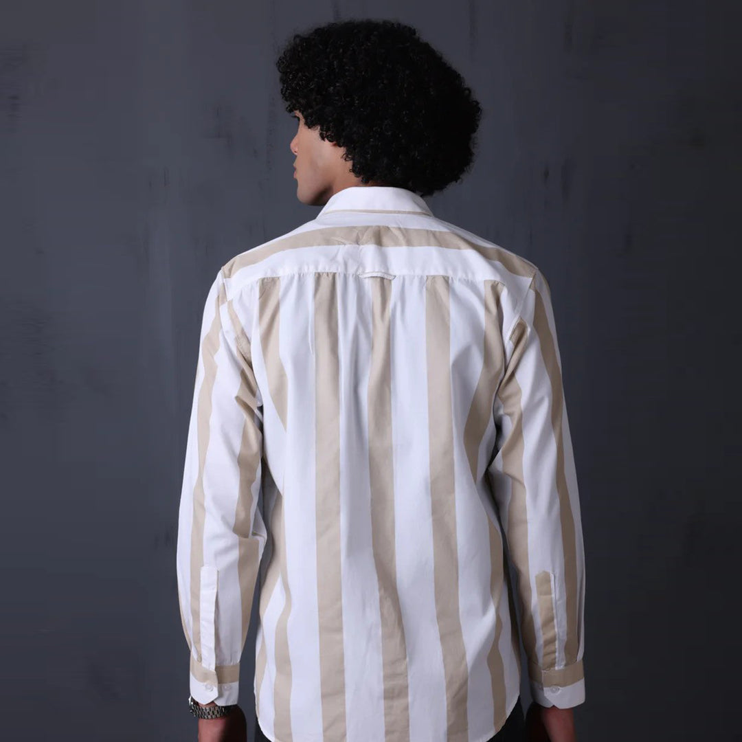 STRIPE CASUAL COTTON SHIRT (WHITE KHAKI)