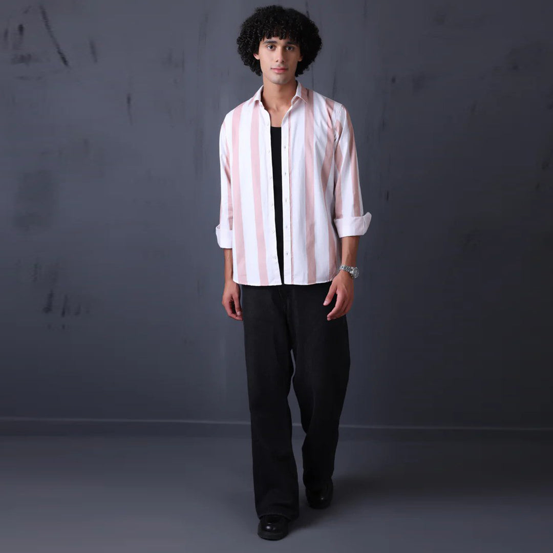 Stripe Casual Cotton Shirt (Peach)