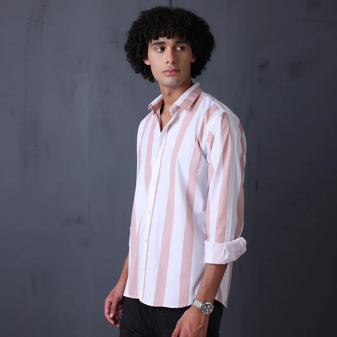 Stripe Casual Cotton Shirt (Peach)