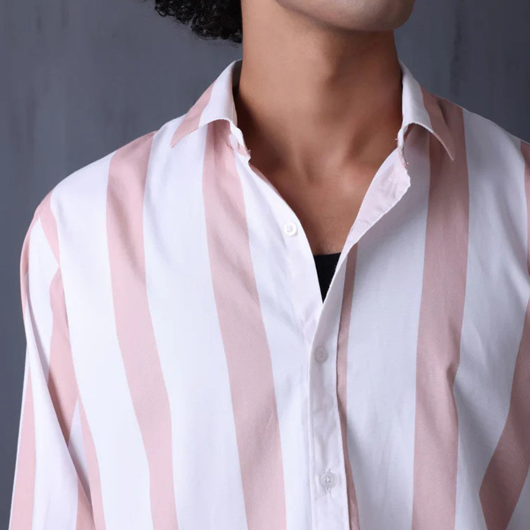 Stripe Casual Cotton Shirt (Peach)