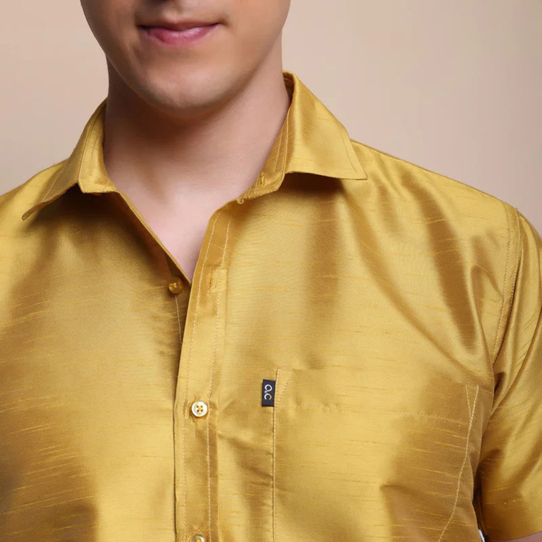 Men's Ethnic Wear Silk Shirt (Yellow)