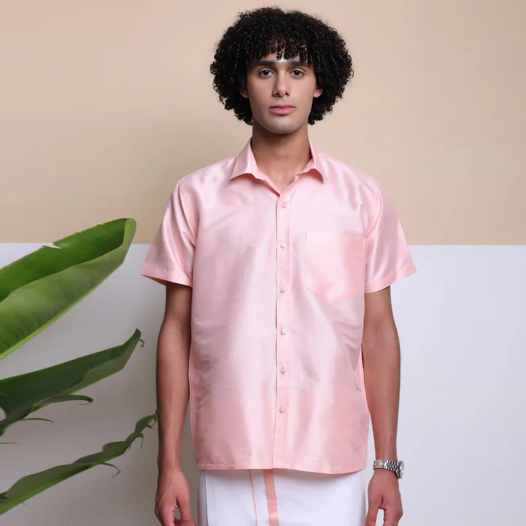 Men's Ethnic Wear Silk Shirt (Pink)