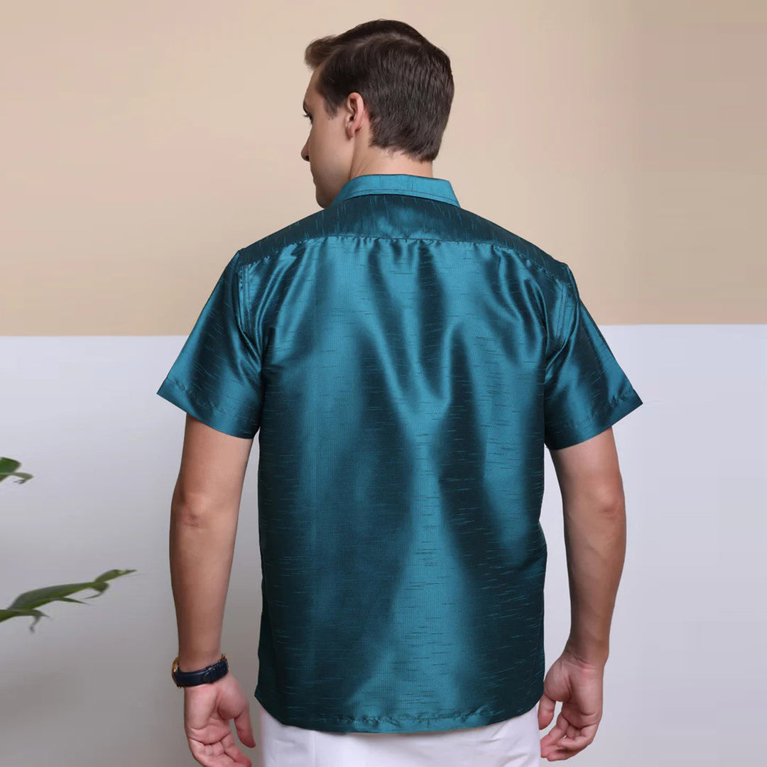 Men's Ethnic Wear Silk Shirt (Cyan)