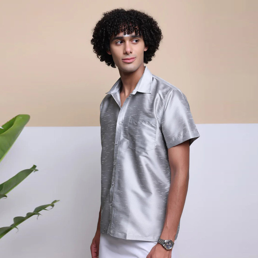 Men's Ethnic Wear Silk Shirt (Silver)