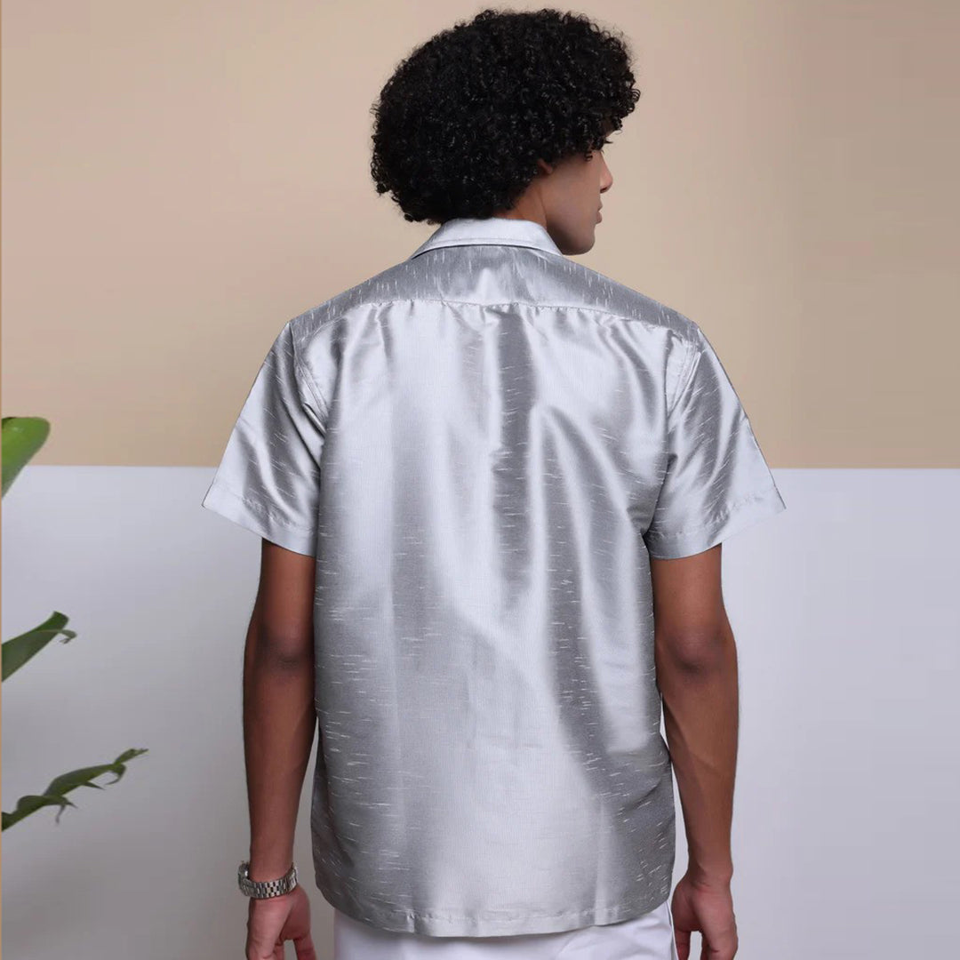 Men's Ethnic Wear Silk Shirt (Silver)