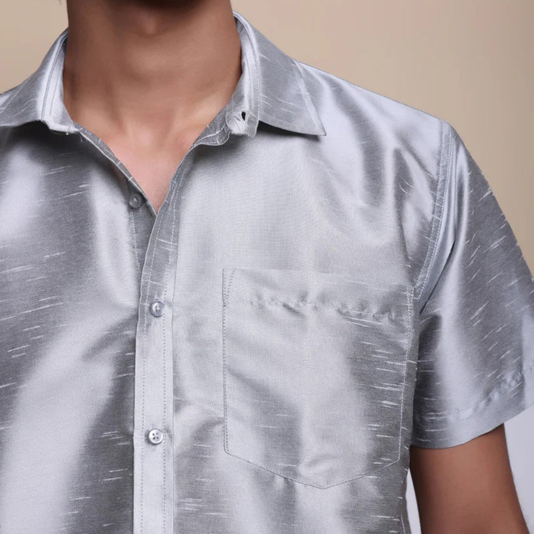 Men's Ethnic Wear Silk Shirt (Silver)