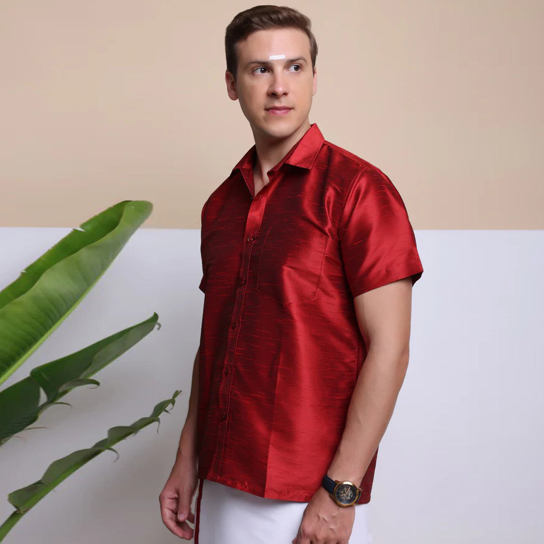 Men's Ethnic Wear Silk Shirt (Red)