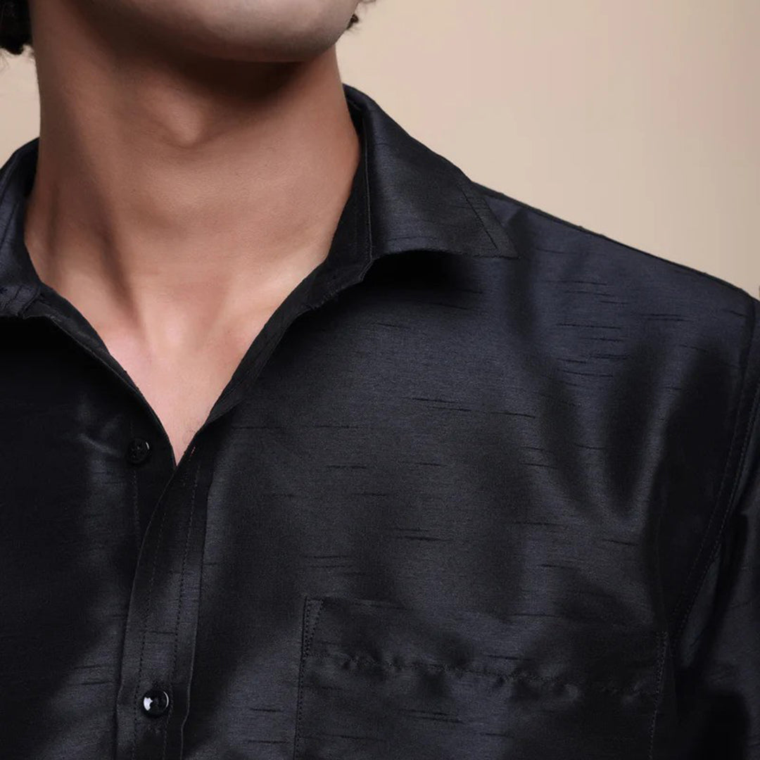 Mens silk black dress shirt on sale