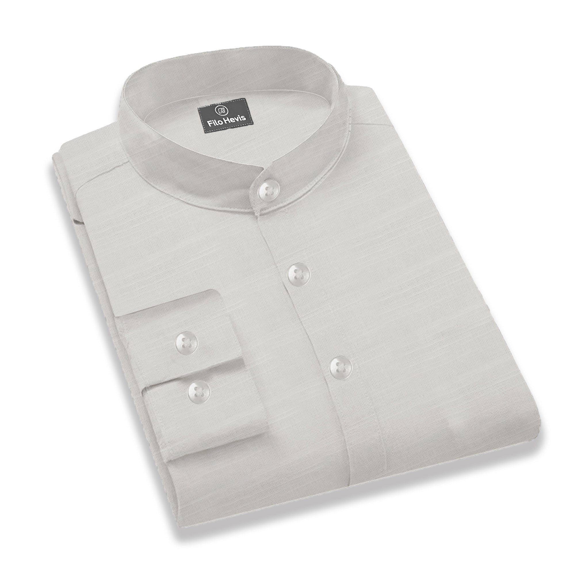 MEN’S CHINESE COLLAR SHIRT | FULL SLEEVE COTTON LINEN T-NECK SHIRT | LIGHT GREY COLOR