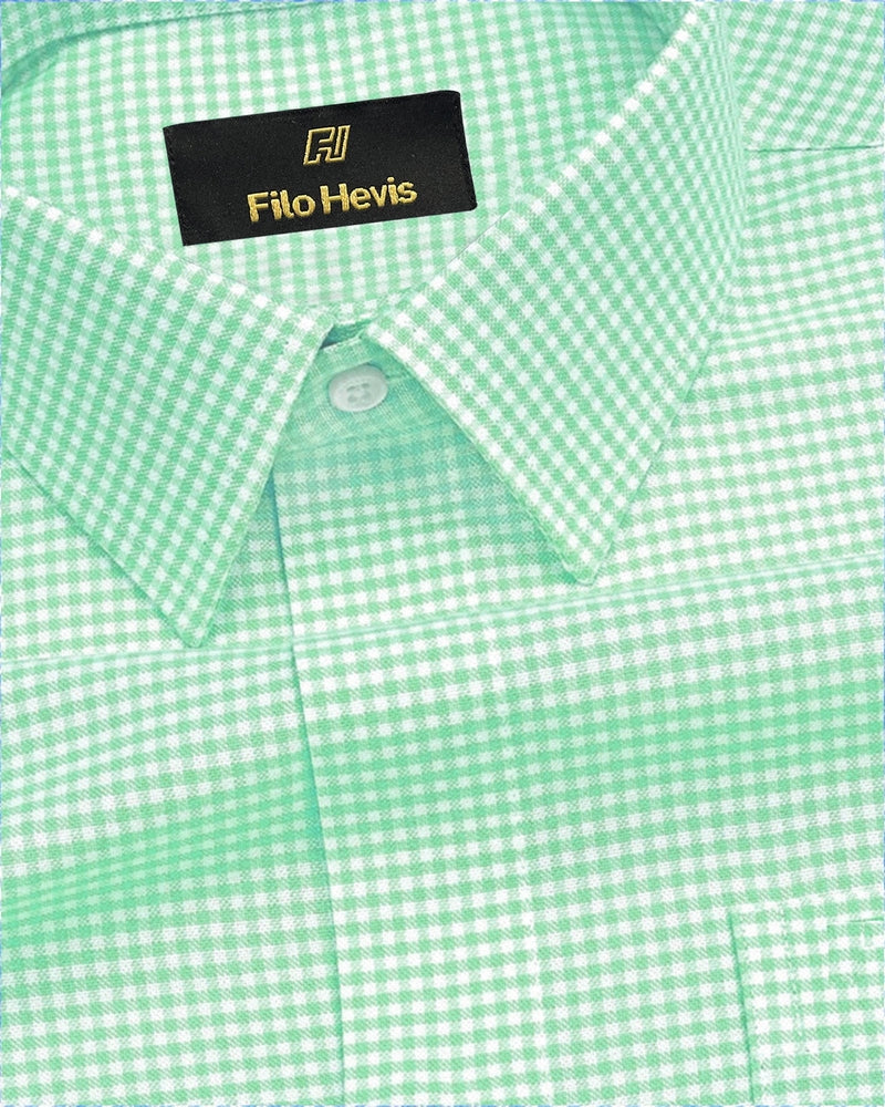 Oxford Cotton Check Shirt for Men |Slim fit | Light Green