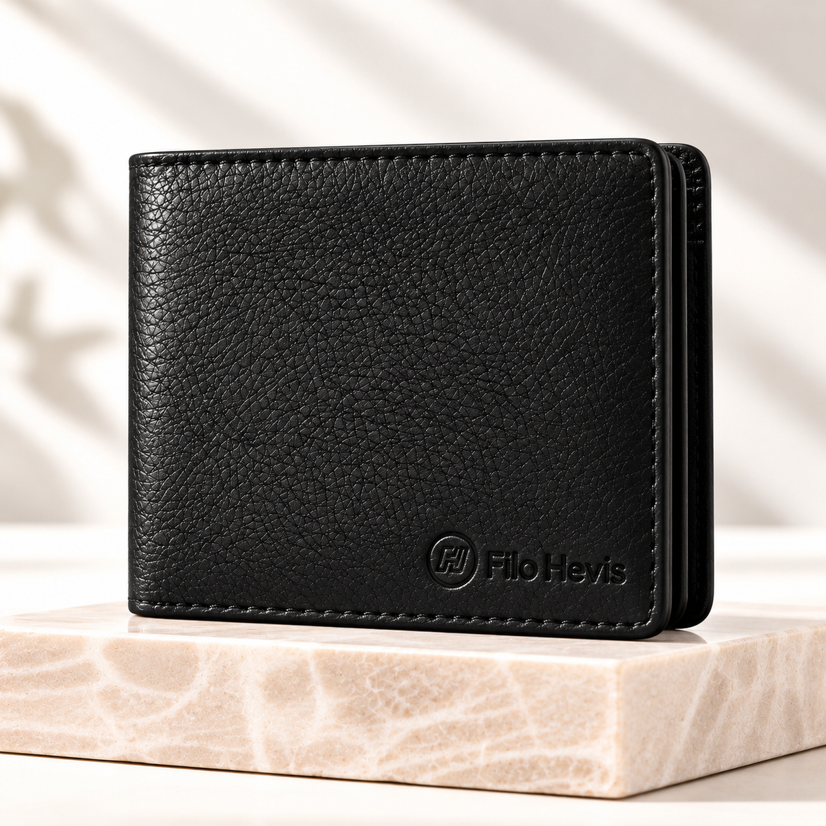 Black Leather Bifold Wallet for Men