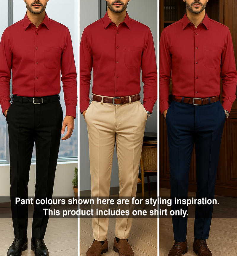 Platinum Cotton Satin Formal Shirt for Men - with Pocket | Maroon
