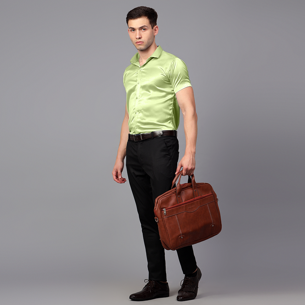 Men’s Satin Half Sleeve Formal Shirt – Premium Soft & Shiny Finish-Pista Green