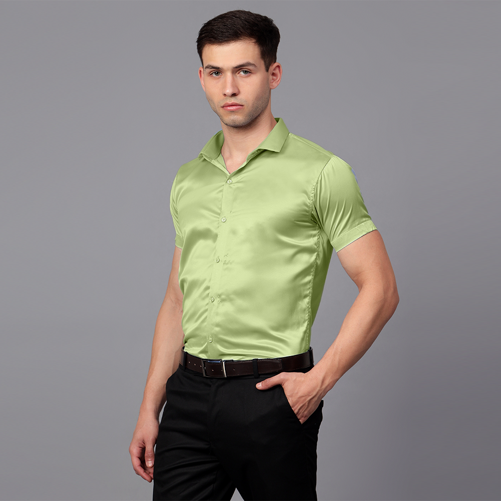 Men’s Satin Half Sleeve Formal Shirt – Premium Soft & Shiny Finish-Pista Green