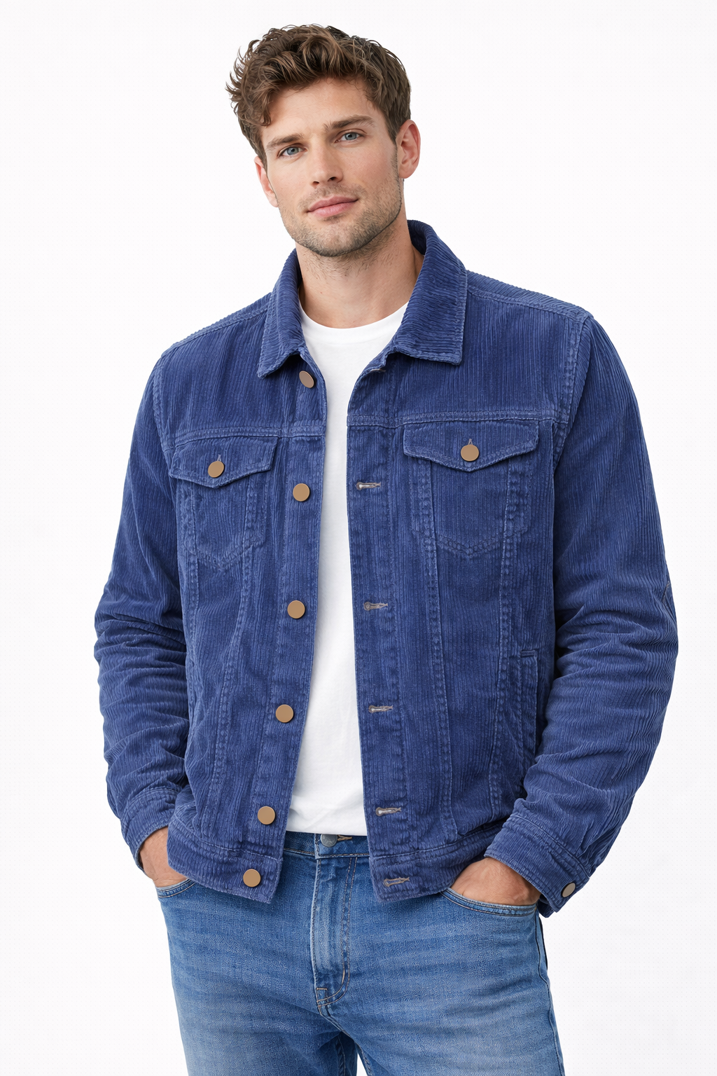 Men’s Denim Blue Corduroy Trucker Jacket