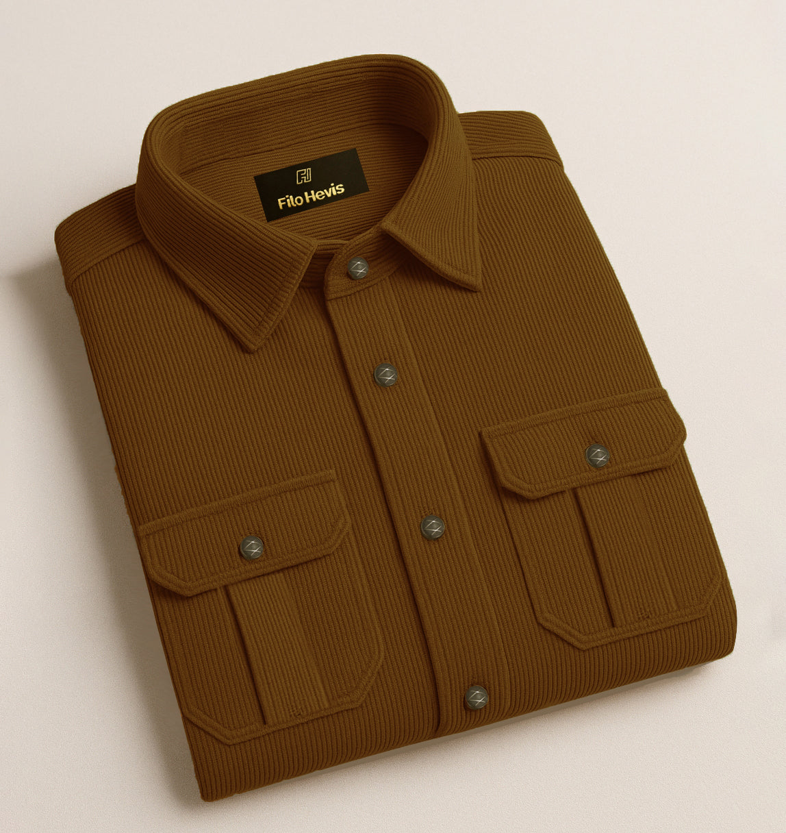 MEN’S CORDUROY SHIRT FOR WINTER STYLE | 21-WALES CORDUROY | DOUBLE POCKET | EMERALD-Brown