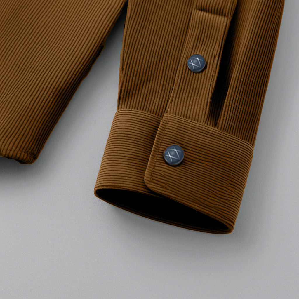 MEN’S CORDUROY SHIRT FOR WINTER STYLE | 21-WALES CORDUROY | DOUBLE POCKET | EMERALD-Brown