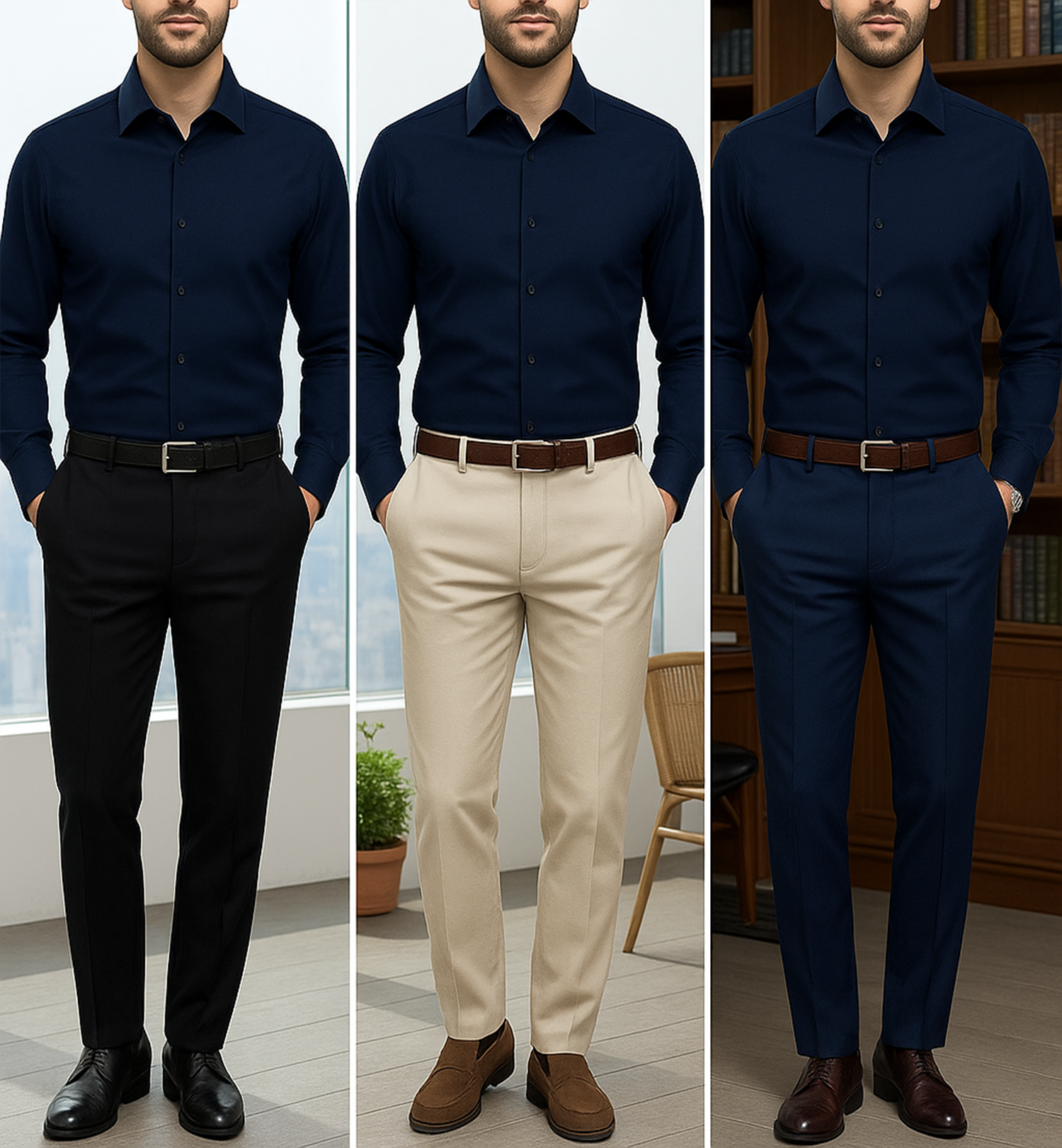 Men's Satin Lycra formal  Full Sleeve Shirt Navy Blue