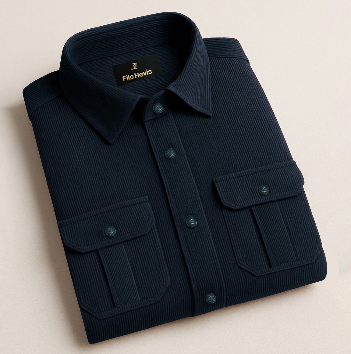Men's Corduroy Shirt | Double Pocket Casual Shirt for Men | Full Sleeve 21-Wales Corduroy Shirt-Navy Blue
