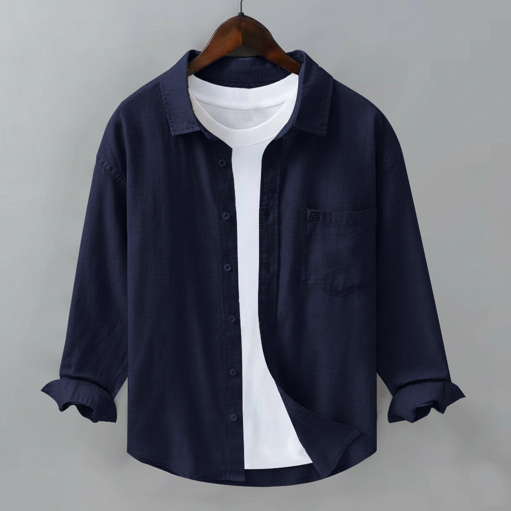 FINE LINEN SHIRTS FOR MEN (Full Sleeves)-Navy Blue