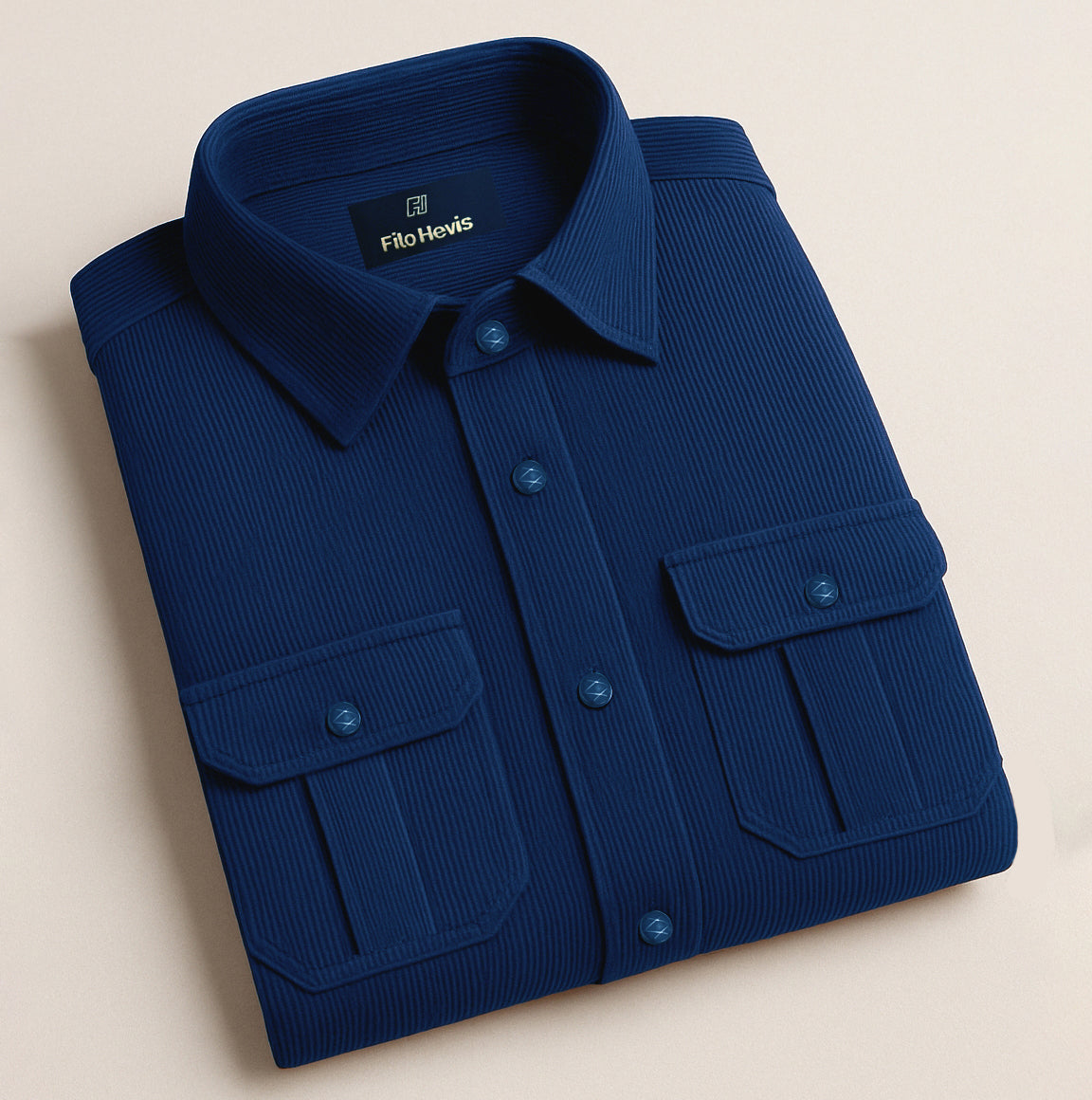 MEN’S CORDUROY SHIRT FOR WINTER STYLE | 21-WALES CORDUROY | DOUBLE POCKET | EMERALD-Navy Blue