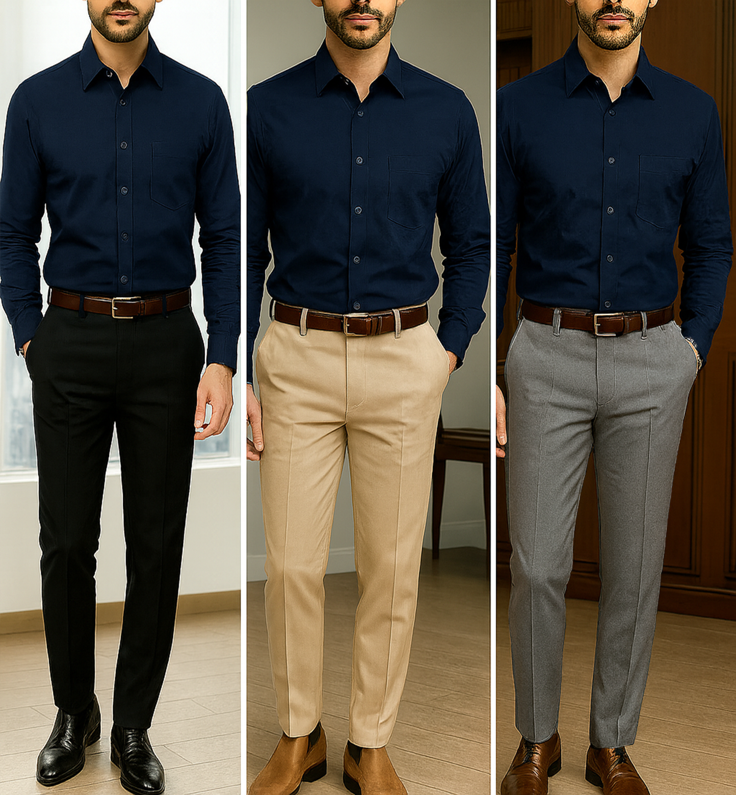 PLATINUM COTTON SATIN FORMAL SHIRT FOR MEN (Single Pocket)-Navy Blue