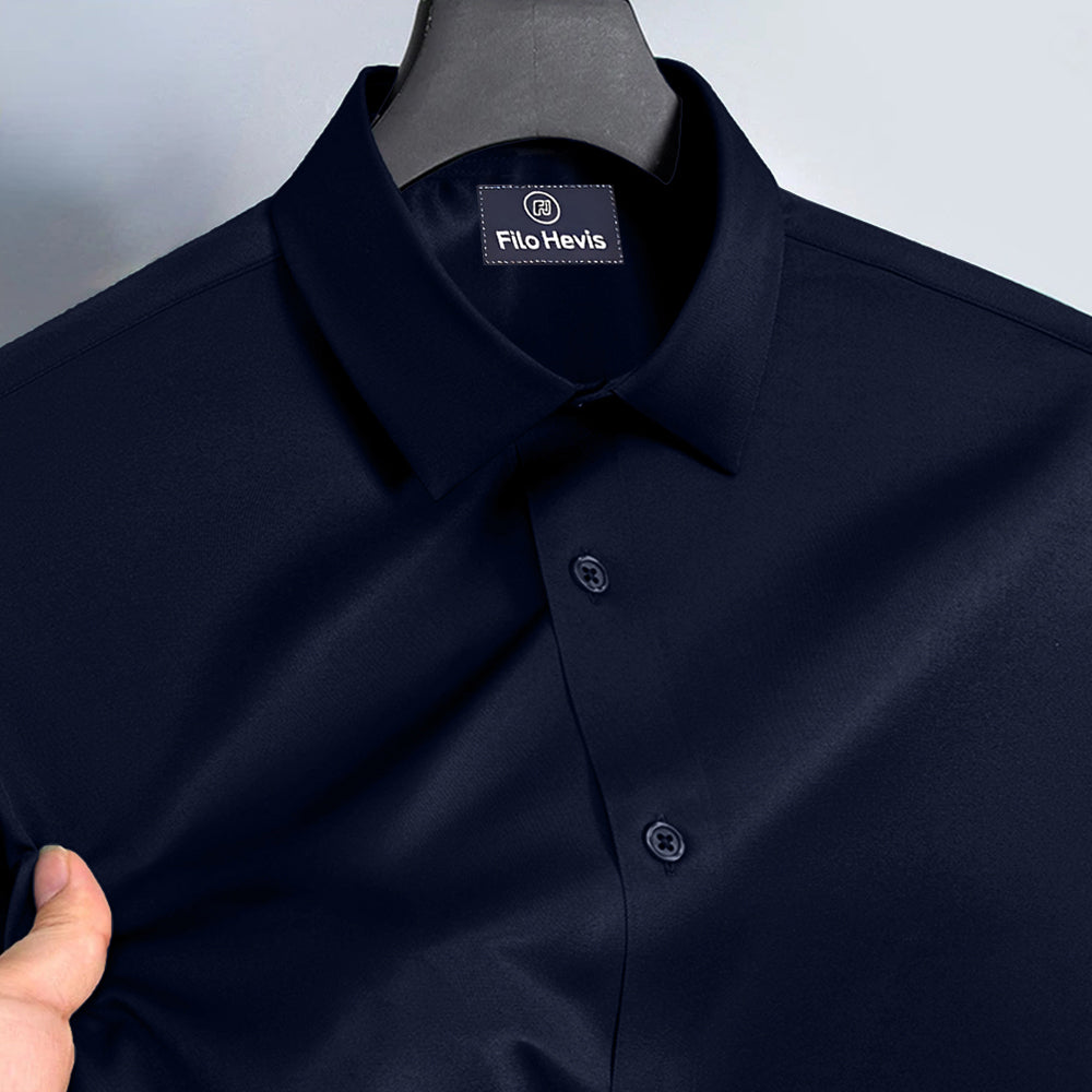 Men's Satin Lycra formal  Full Sleeve Shirt Navy Blue