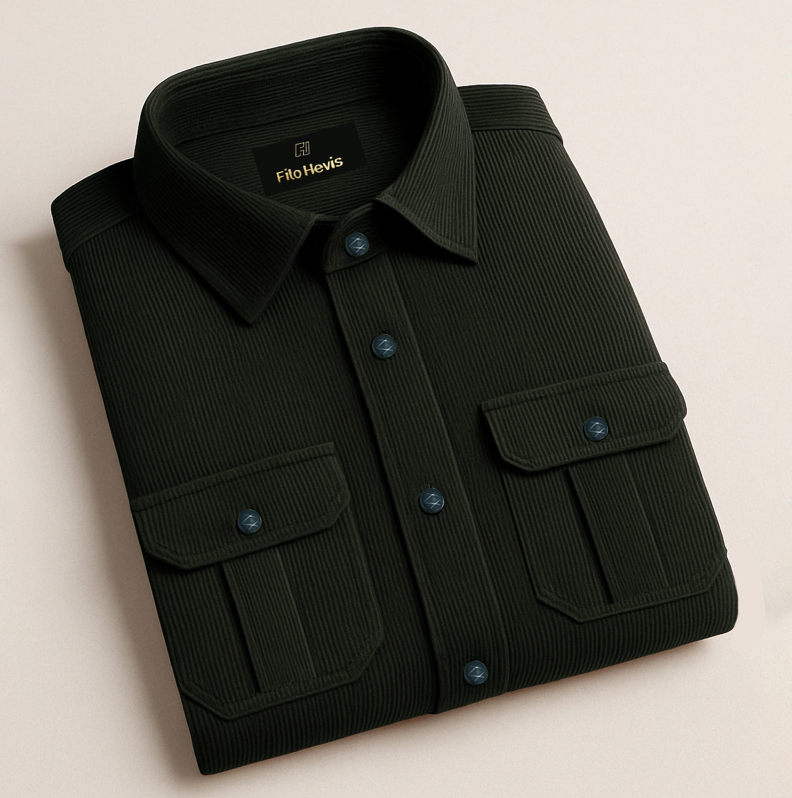 Men's Corduroy Shirt | Double Pocket Casual Shirt for Men | Full Sleeve 21-Wales Corduroy Shirt-Olive Green