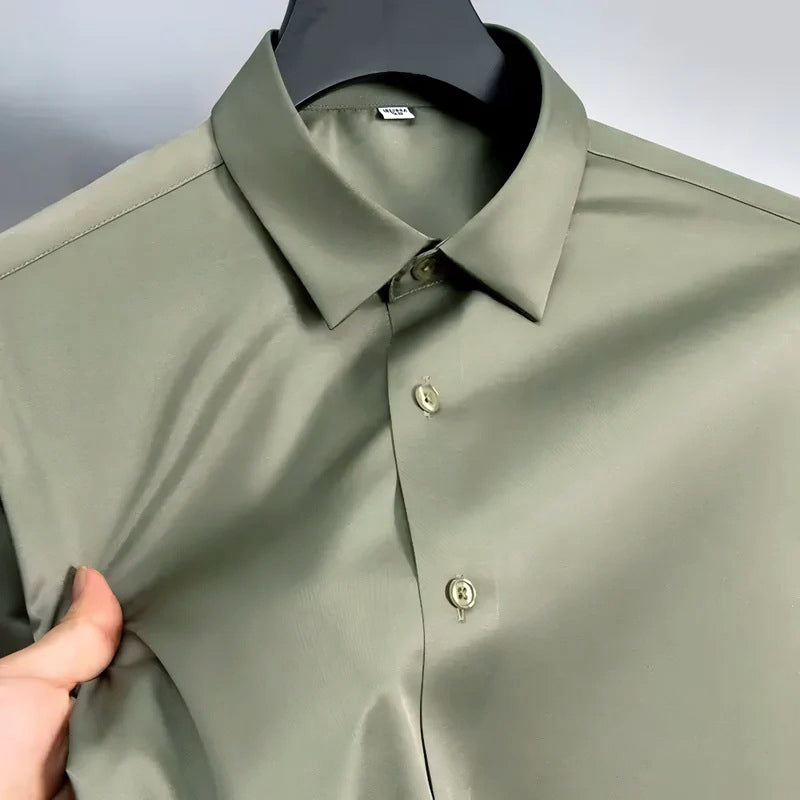 Men's Satin Lycra formal  Full Sleeve shirt Olive