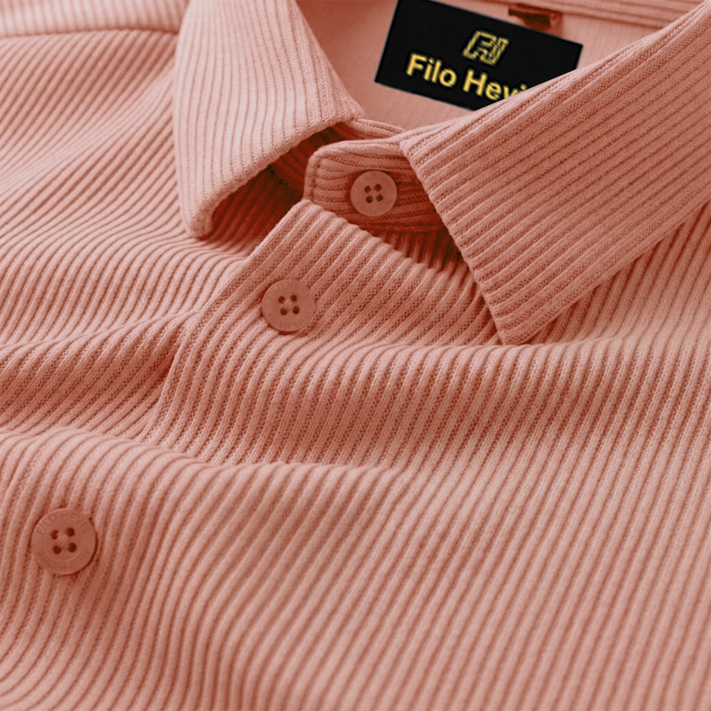 SELF-CORD CASUAL SHIRTS FOR MEN BLENDED FABRIC | Half Sleeves | Peach