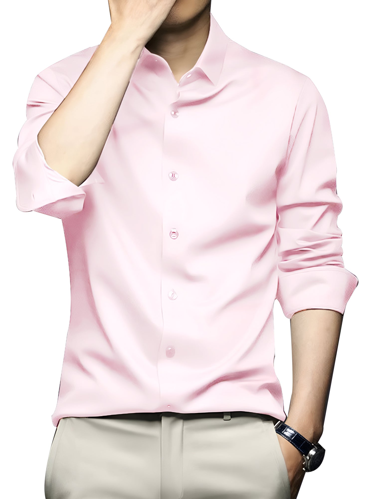 Satin (Shining) Formal Party Wear Pink Shirt