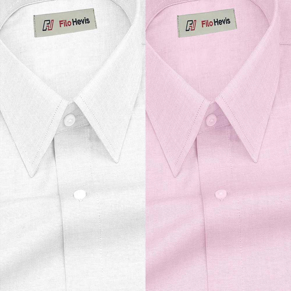 Combo of 2 Filafil Fabric Regular Fit Formal Shirts – White & Light Pink (Single Pocket)