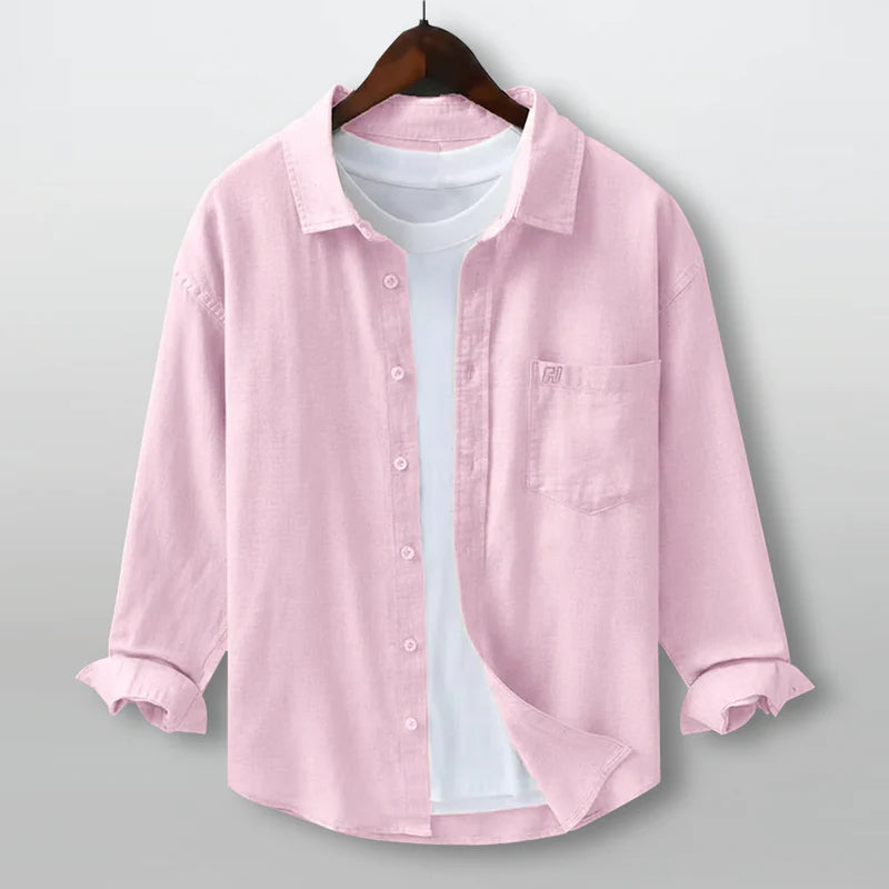 pink linen shirt