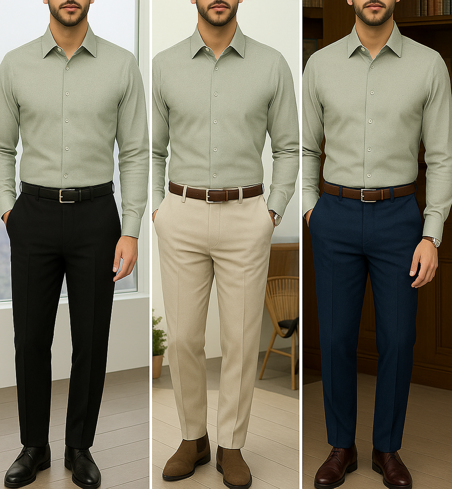 Filafil Fabric Regular Fit Single Pocket Formal Shirt Full Sleeve -Light Greyish Green