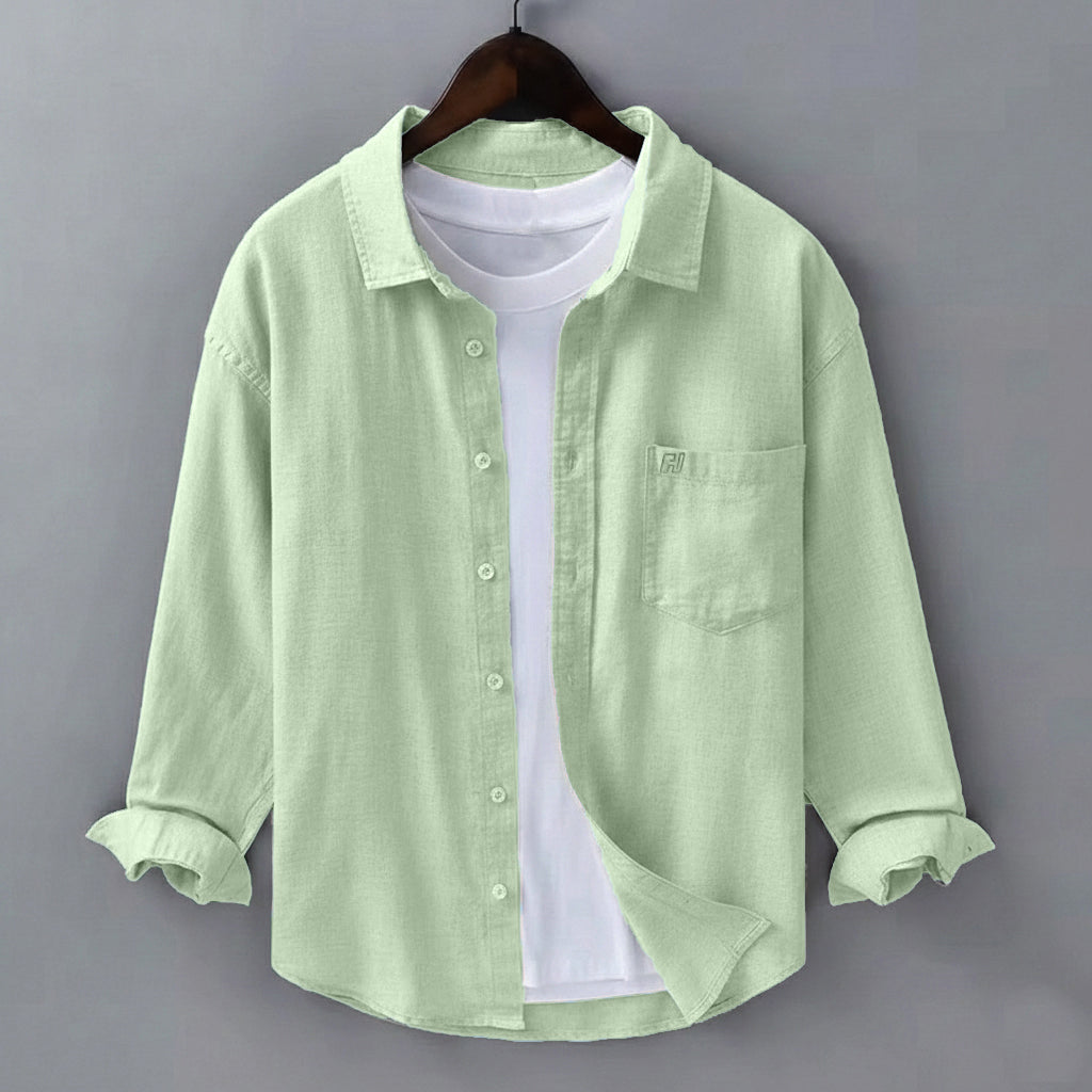 FINE LINEN SHIRTS FOR MEN (Full Sleeves)-Pista Green