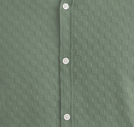 Men's Casual Checks Textured Popcorn Shirts- Pista Green