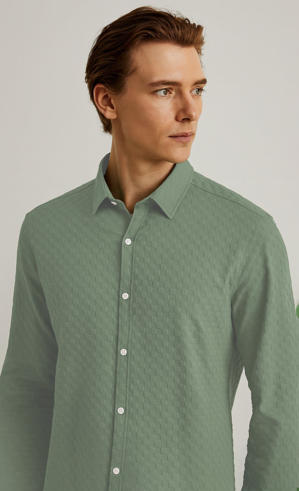 Men's Casual Checks Textured Popcorn Shirts- Pista Green
