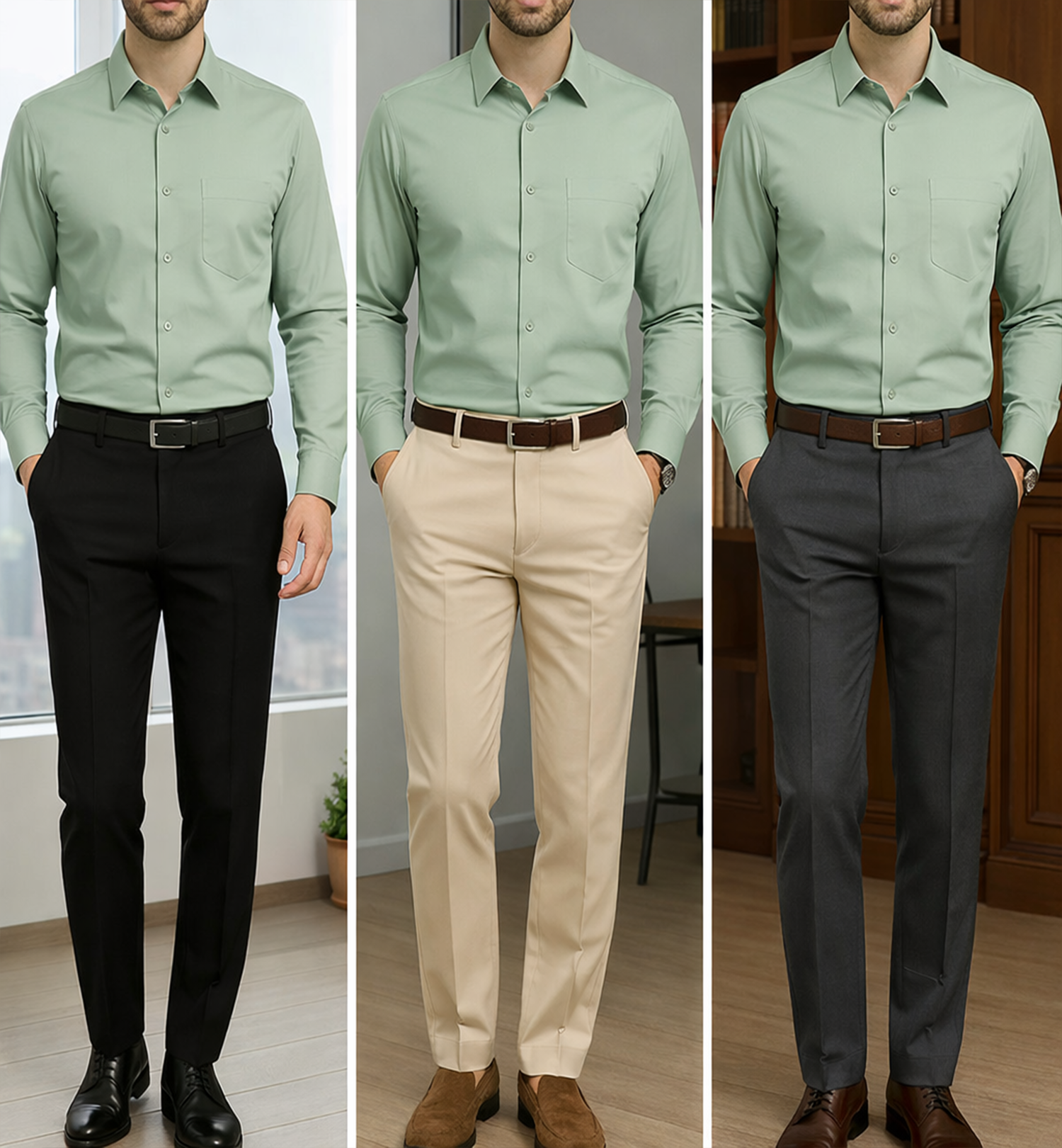 PLATINUM COTTON SATIN FORMAL SHIRT FOR MEN (Single Pocket)-Pista Green