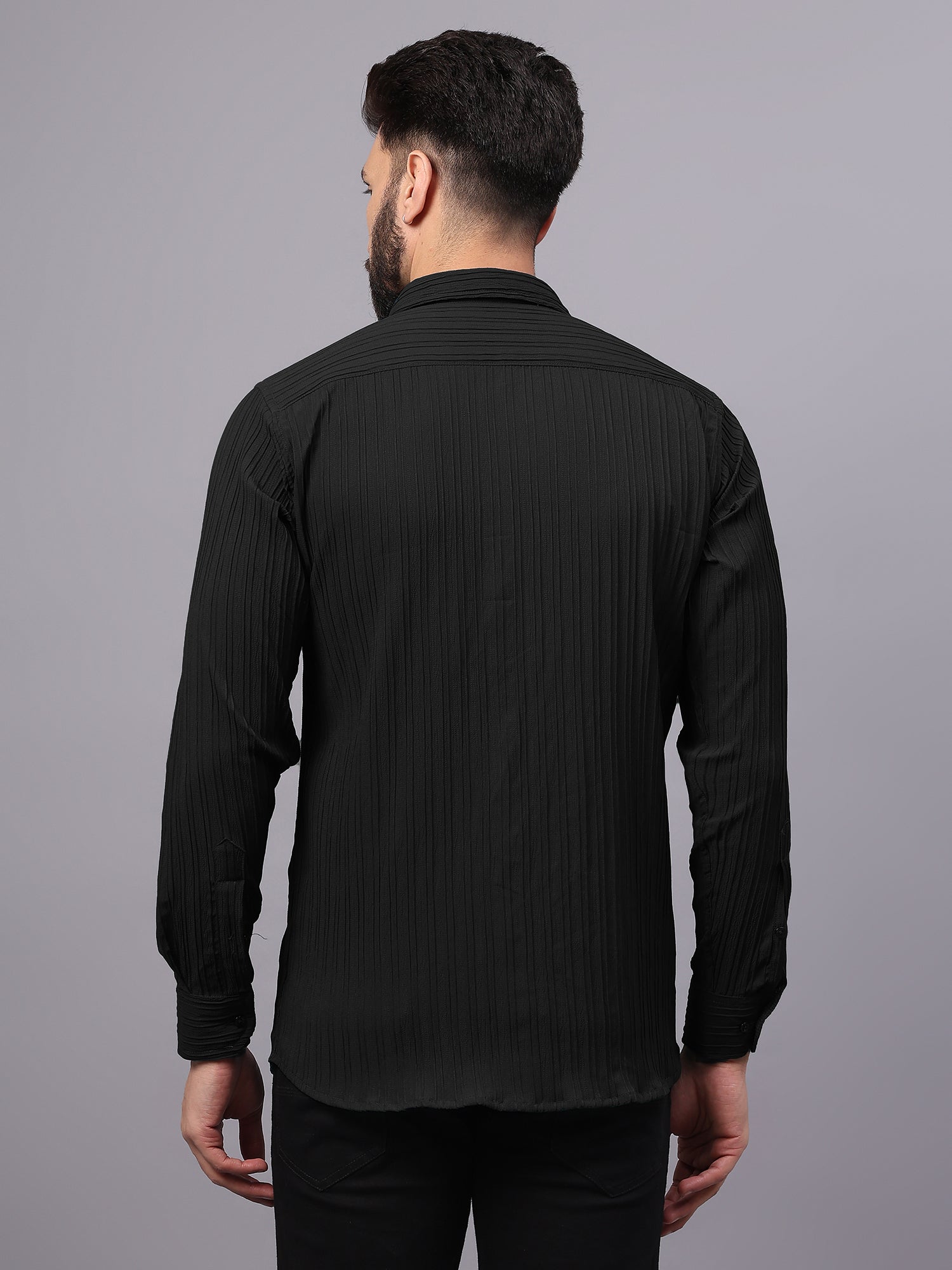 Popcorn Striped Black Shirt