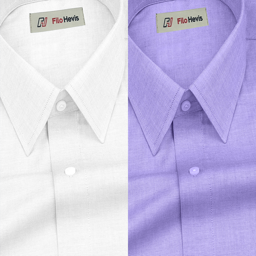 Combo of 2 Filafil Fabric Regular Fit Formal Shirts – White & Purple (Single Pocket)