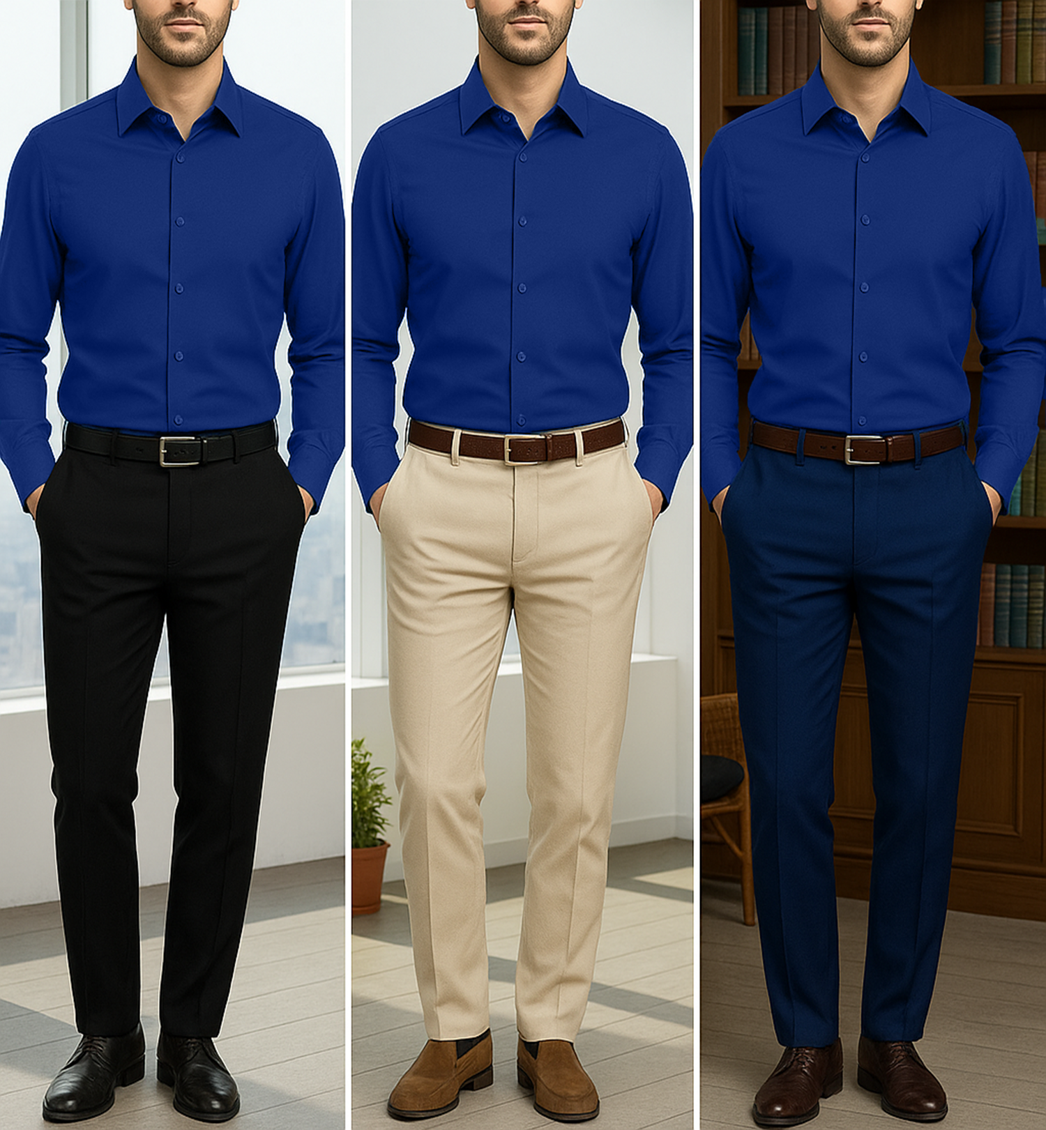 Men's Satin Lycra formal  Full Sleeve shirt Royal Blue