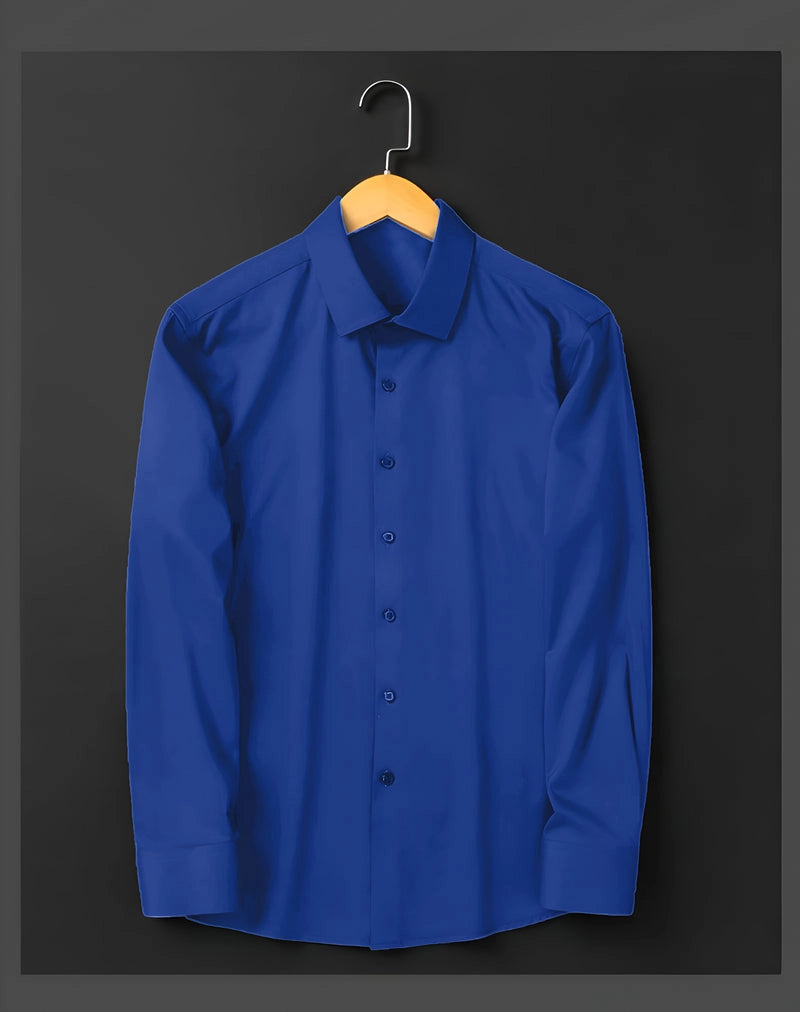 Cotton Satin Formal Shirt for Men - Regular Fit Full Sleeve | Royal Blue Filo Hevis