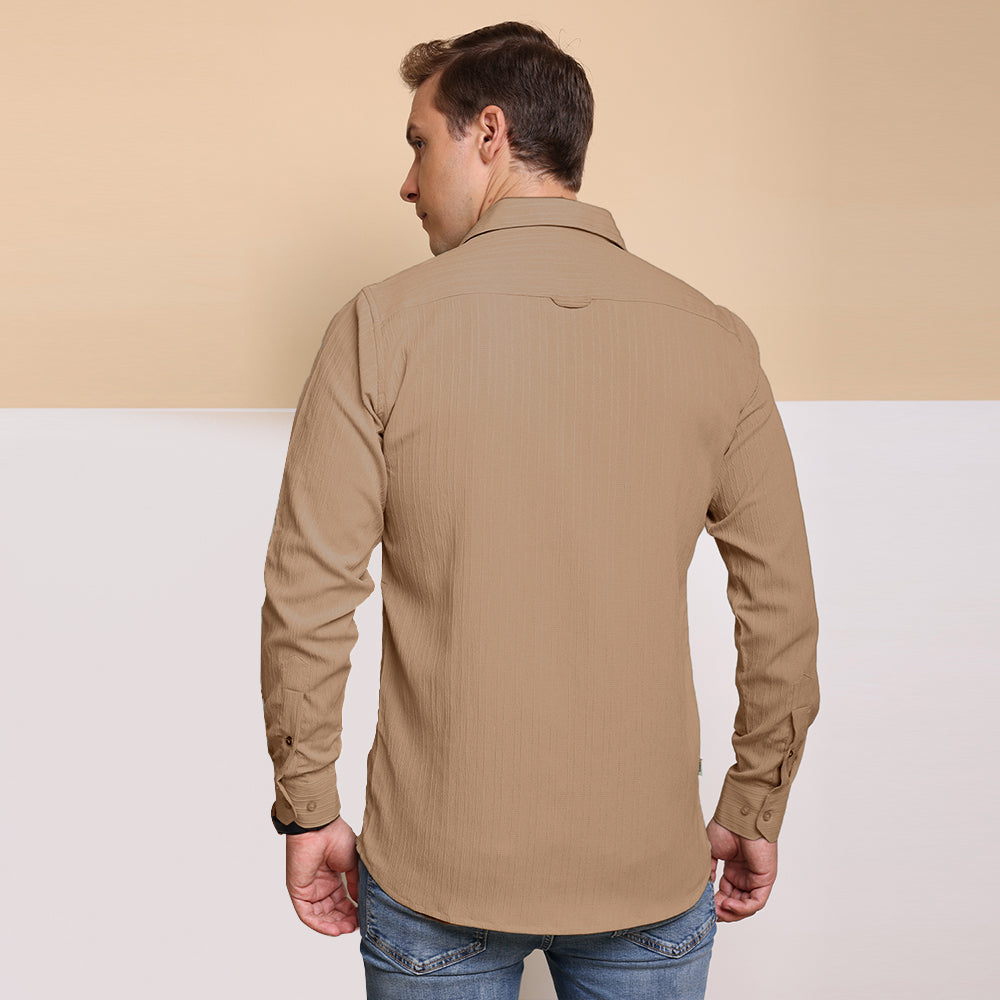 Self Stripe Brown Shirt for Men