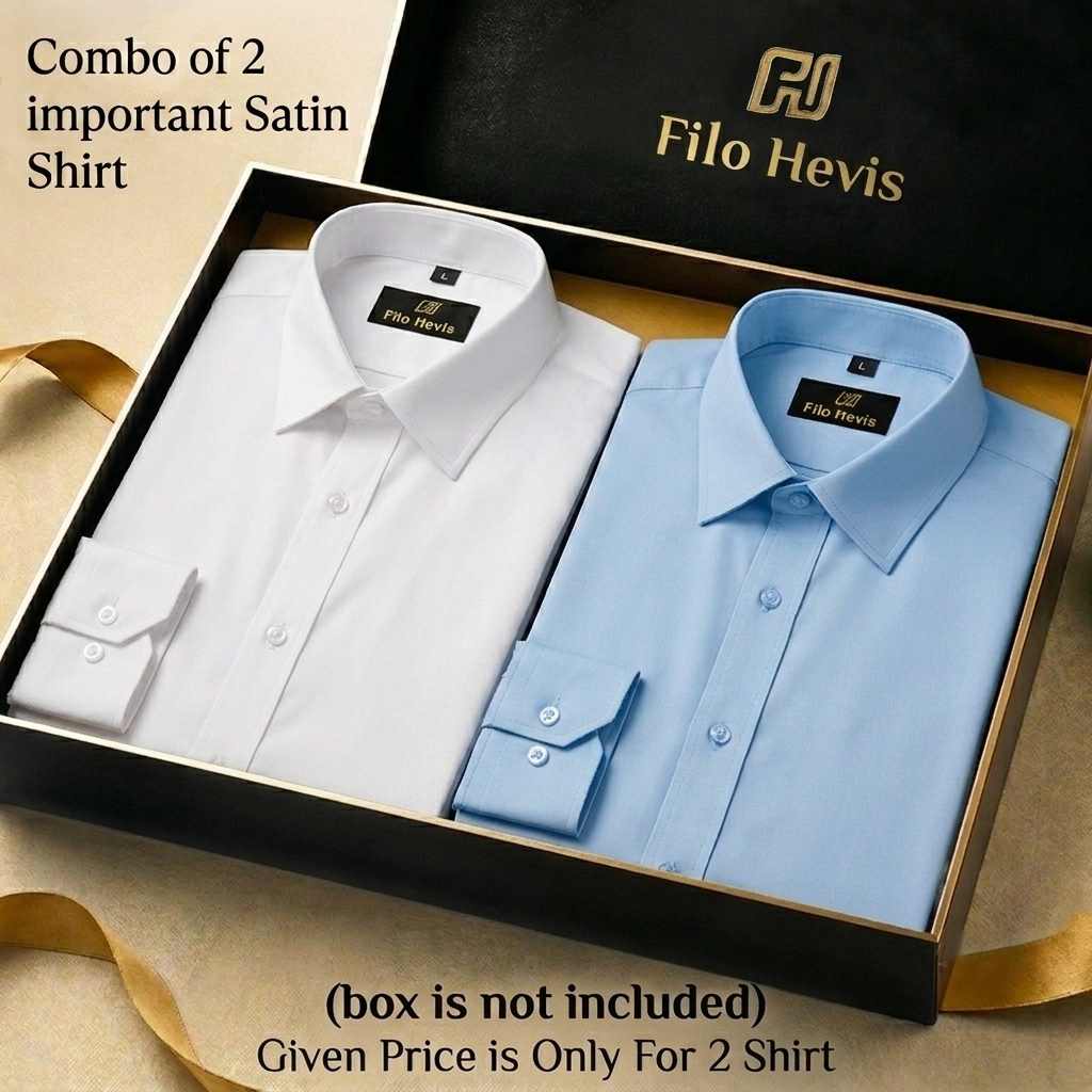 Combo of 2 Men's Imported Satin formal Shirt White & Sky