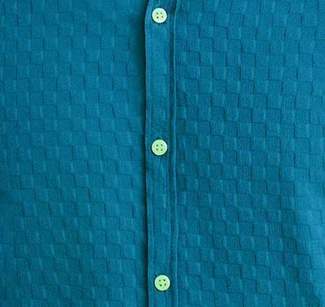Men's Casual Checks Textured Popcorn Shirts- Sky Blue