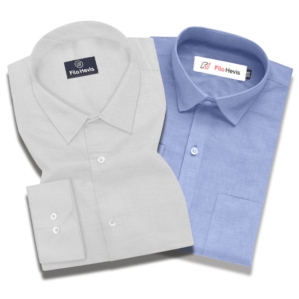 Linen White & Filafil Sky - Classic Shirt Combo (Set of 2)
