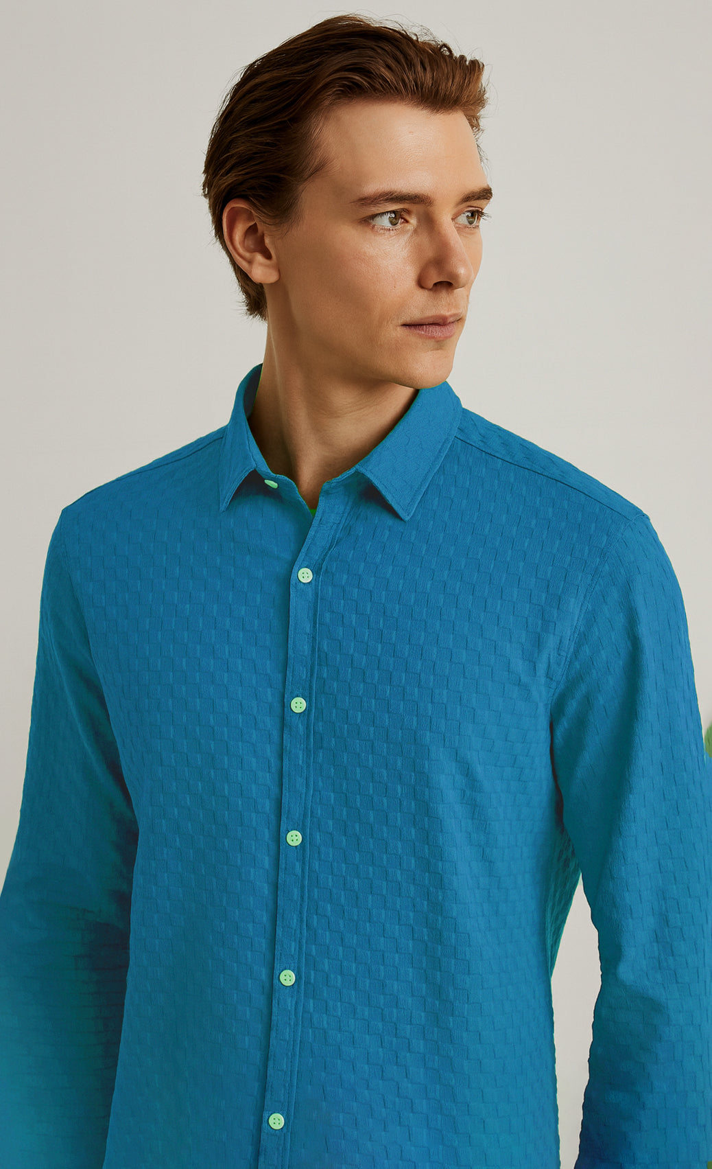 Men's Casual Checks Textured Popcorn Shirts- Sky Blue