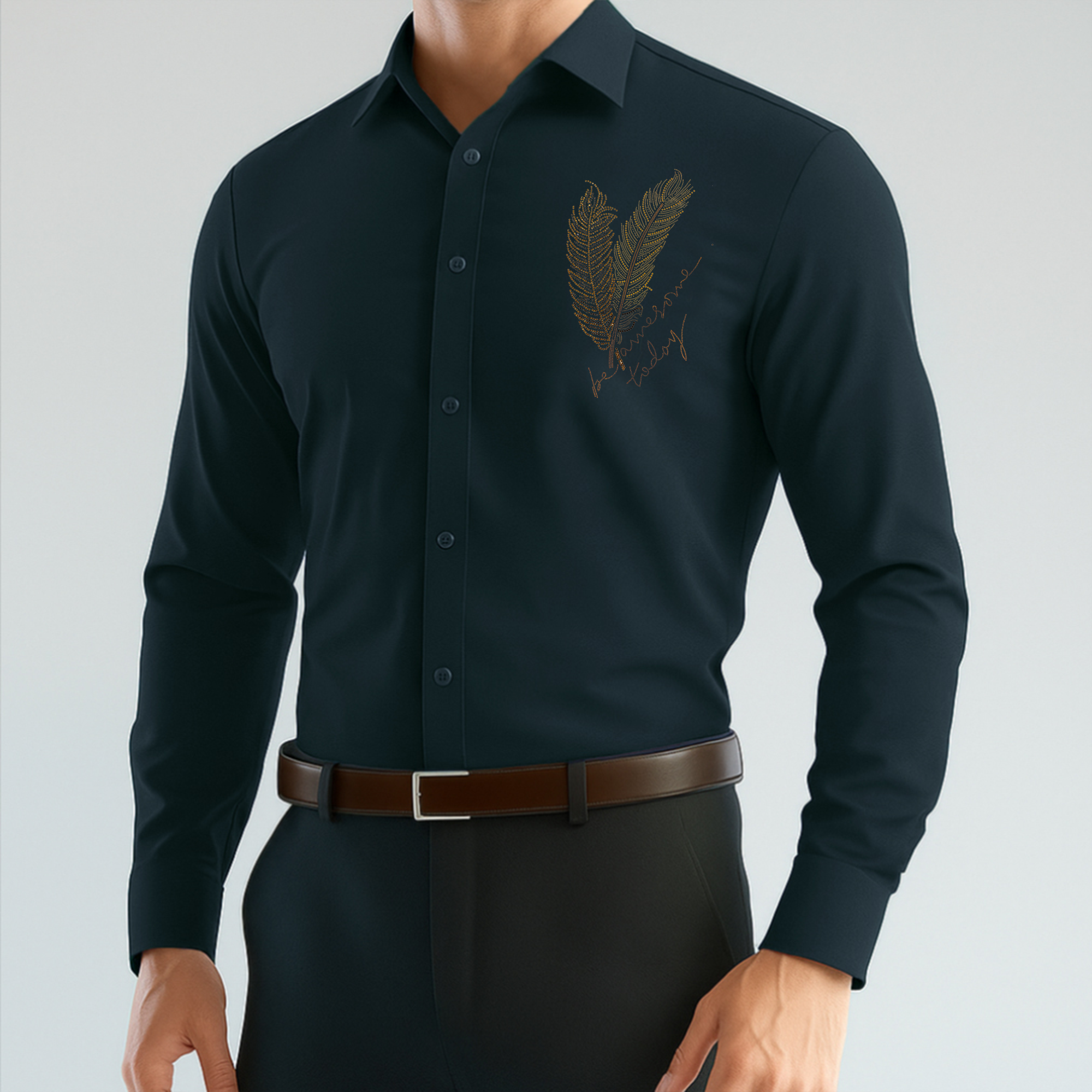 PARTY SHIRTS FOR MEN | PREMIUM SHIRTS | CLUB SHIRTS Feather Embroidery-Teal Green
