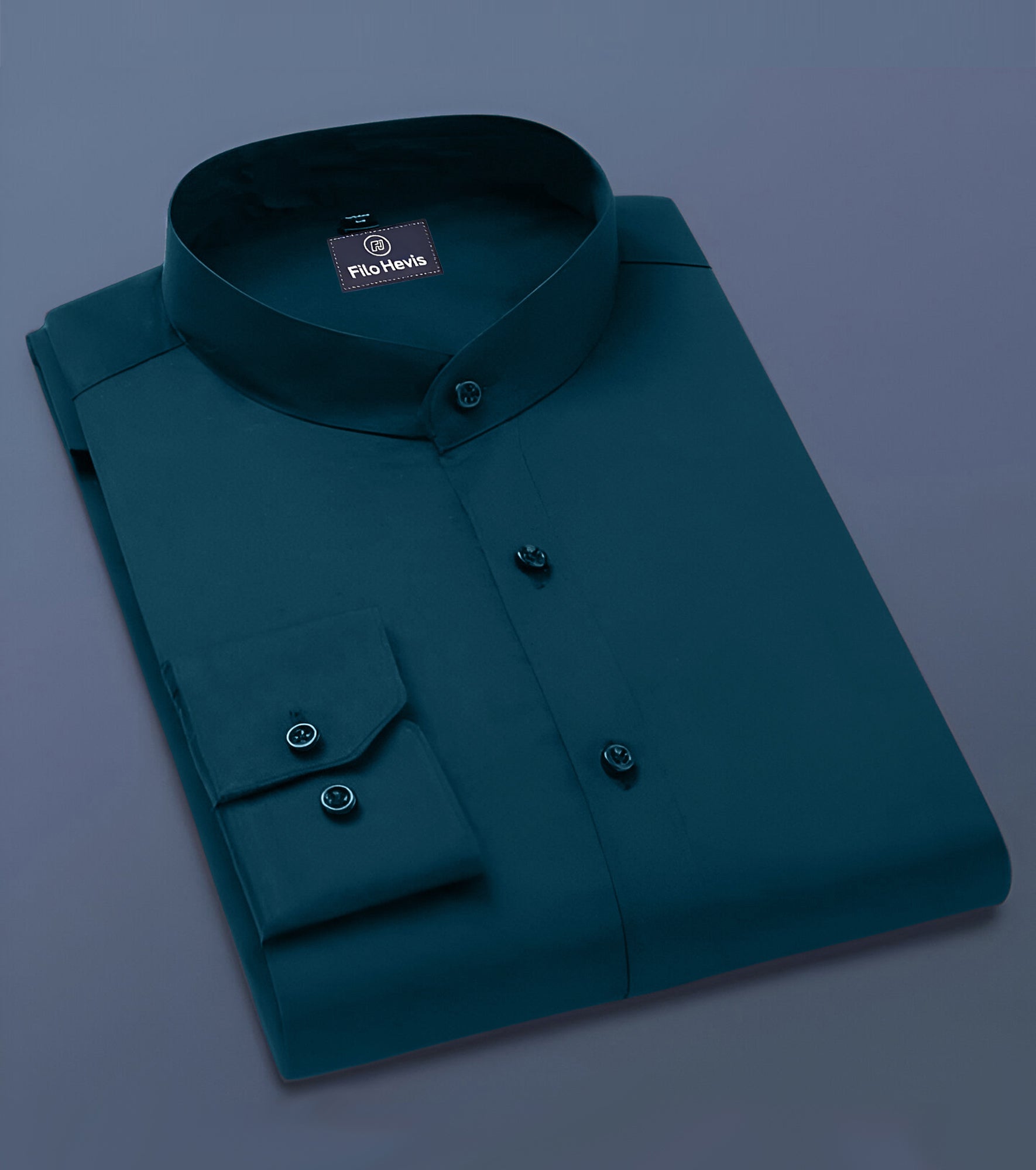 Men's Full-Sleeve Mandarin Collar Solid Regular Fit Casual Shirt-Teal Blue