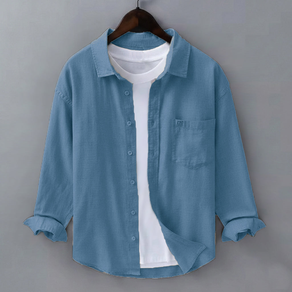 FINE LINEN SHIRTS FOR MEN (Full Sleeves)-Teal Blue